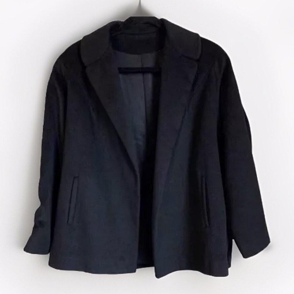 Blin & Blin Women’s French Wool 1950s Black Coat XL Pocket Open Lined Winter